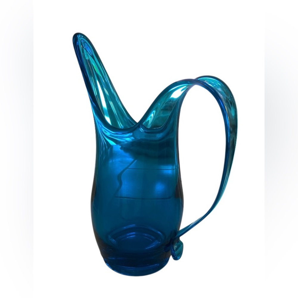 MCM Teal Blue Glass Pitcher Vase